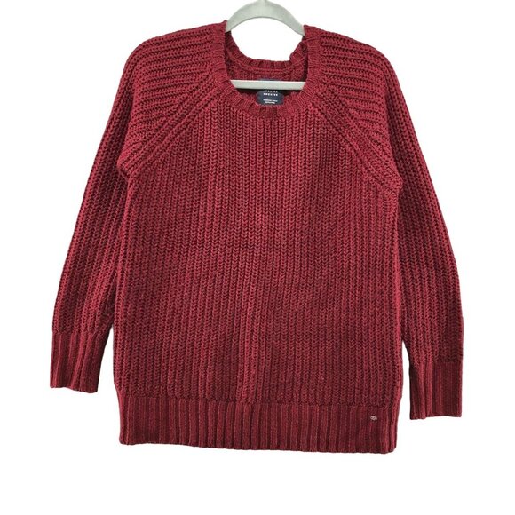 American Eagle Jegging Sweater Womens M Crewneck Wine Red Chunky Knit - Picture 1 of 11